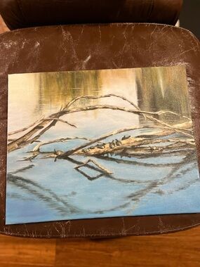 Original Oil Painting – Turtle Family on Tree Branch in Pond | Nature Art 20x16"